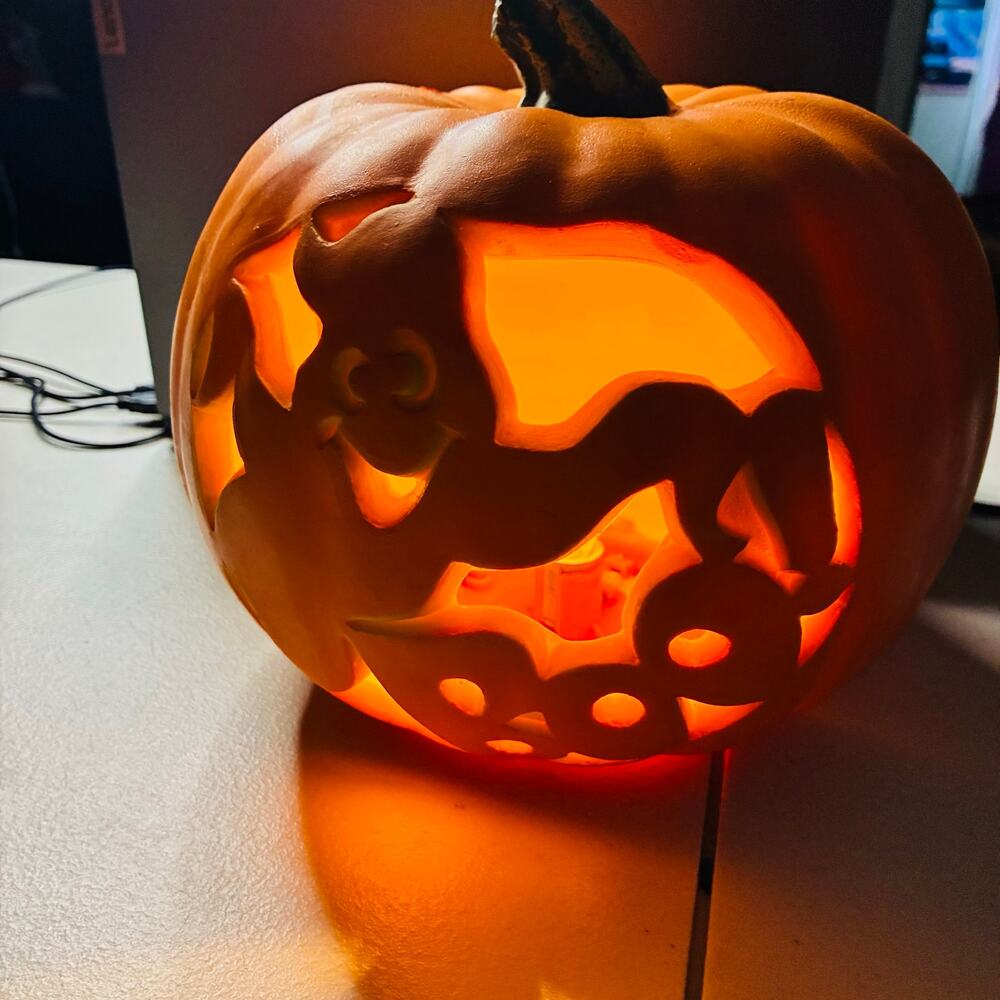 Lighted Halloween Pumpkin Ghost BOOO Jack O Lantern Tabletop Decor 8"